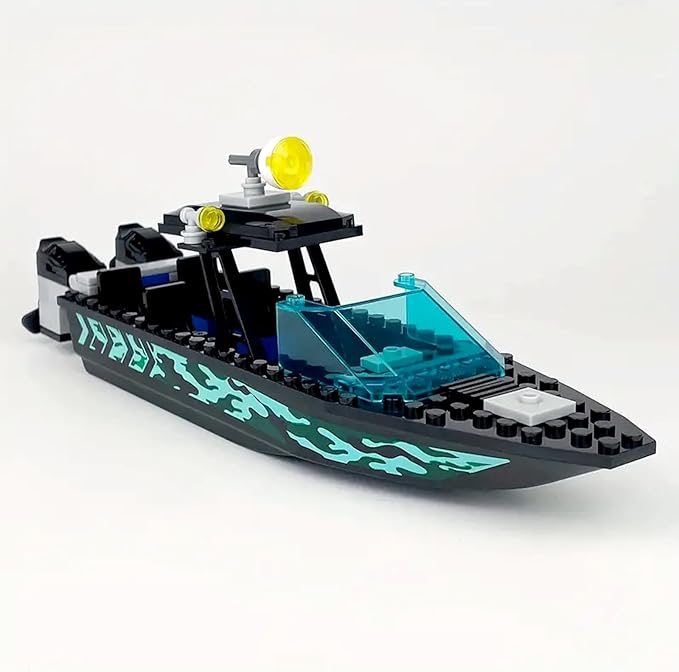 City Coast Guard Boat and Ships Building Blocks Sets Police Boat Rescue Boat Guard Boat Patrol Boats Fishing Boat and Rescure Helicopter Fun Gifts for Boys and Girls (Speed Boat)