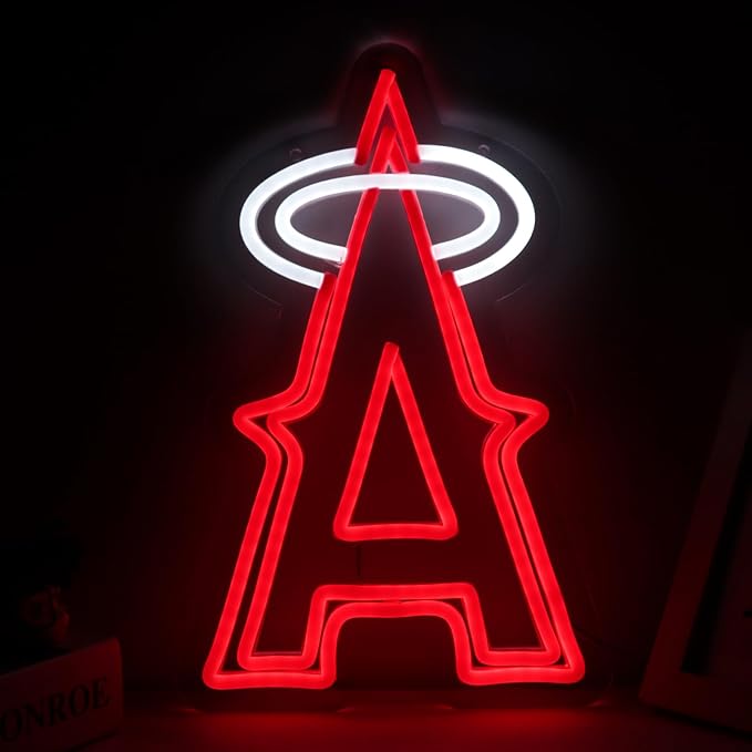 Balanar Baseball Neon Signs for Garage or Man Cave Decor Men's Gifts With Los Angels Team Logo Red Baseball Neon for Parties BarsDorms Office Wall Art and Game Room Decor