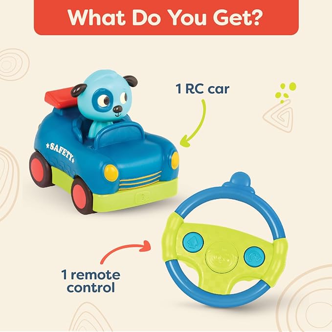 B. toys – Remote Control Car for Toddlers Kids – Remote with 2 Big Buttons – Fast RC Vehicle with Fun Sounds – 2+ Years – Riding Racers – Woofer