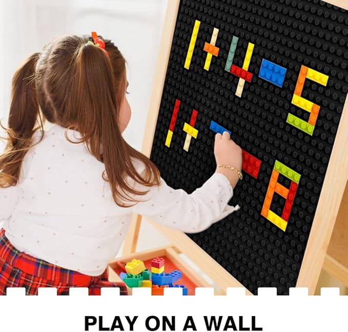 8 Pack Peel-and-Stick Building Baseplates 10”x10” Classic Building Boards - 100% Compatible with All Major Brands of Toy Building Sets Sturdy Stacking Play Table Top Black