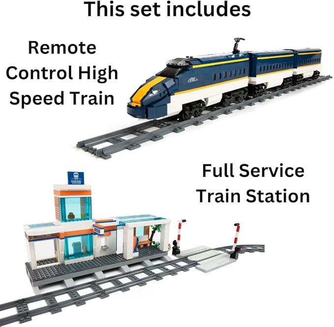 Block Builder High Speed Train Remote Control Building Block Set with Full Train Station (1532 Pieces). Railroad Series Building Blocks for Kids and Adults. Alternative Product to The Main Brand