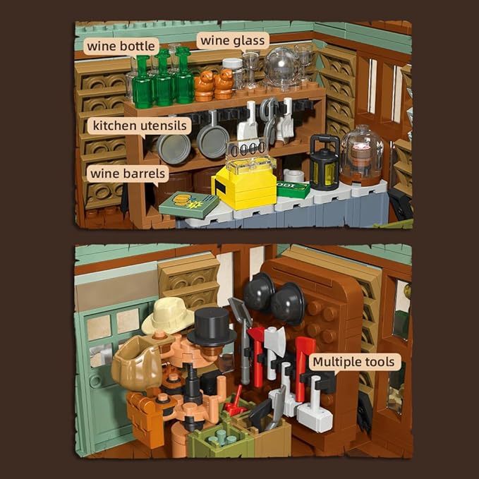 39076 Western Grocery Store Building Block Set Equipped with LED Lights 1827 Pieces Shop Building Model Building Block Kit Adult Creative Enthusiast Model Gifts and Unique Collectibles