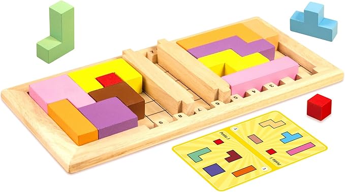 Katamino Family | Wooden Brain Teaser Puzzle Game for Kids and Parents | Educational Board Games for Toddlers and Kids of All Levels | Over 1000 Pentomino Combos | Ages 3+ | 1-2 Players | 10 Min