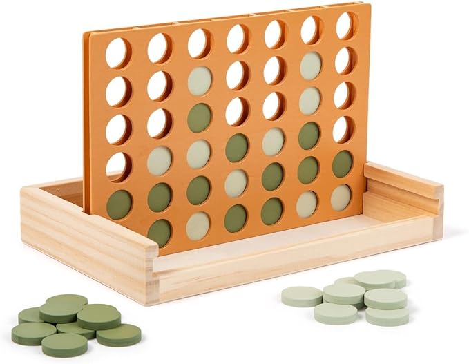 Neutral Wooden Four in a Row Game Aesthetic Two Player Montessori Travel Board Game for Kids and Adults Perfect Coffee Table Decor and Housewarming Gift