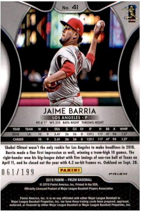 2019 Panini Prizm Lime Green Donut Circles Prizm #41 Jaime Barria Los Angeles Angels Baseball Card
