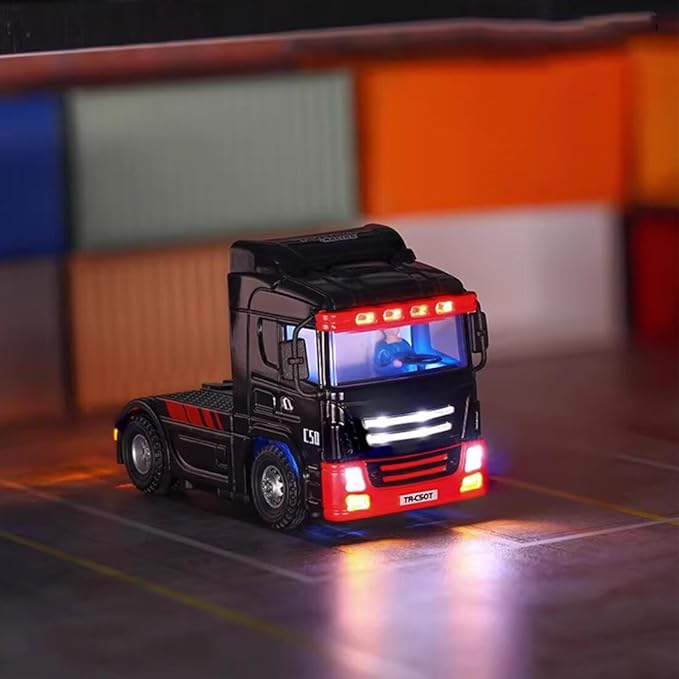 Turbo Racing 1/76 RC Semi Truck 2.4GHz 3CH Electric 4WD Mini Remote Control Tractor Model Desktop Scale Vehicle for Hobbyists (RTR/Red &amp Black)