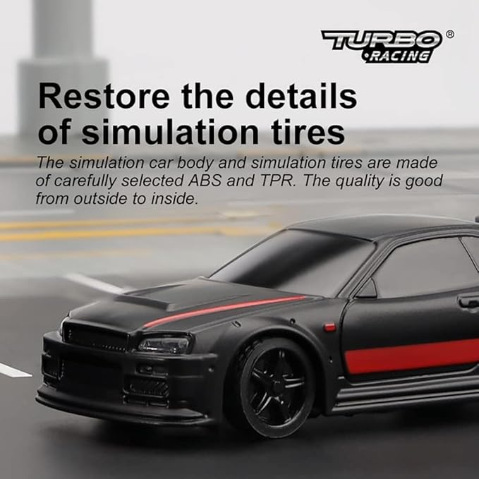 Turbo Racing 1:76 Scale Sport RC Car with Full Proportional RTR 2.4GHZ Remote Control with 2 Replaceable Body Shell (C74 Black)