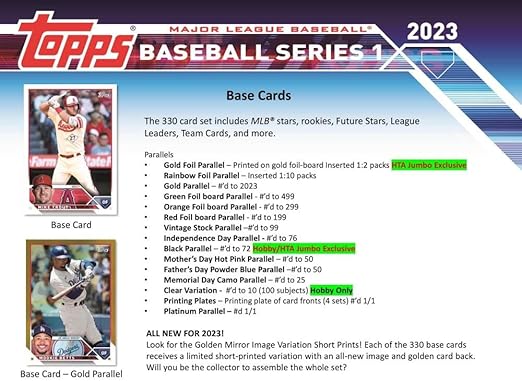 2023 Topps Series 1 Baseball Jumbo Box (10 Packs/46 Cards: 1 Auto 2 Silver Packs)