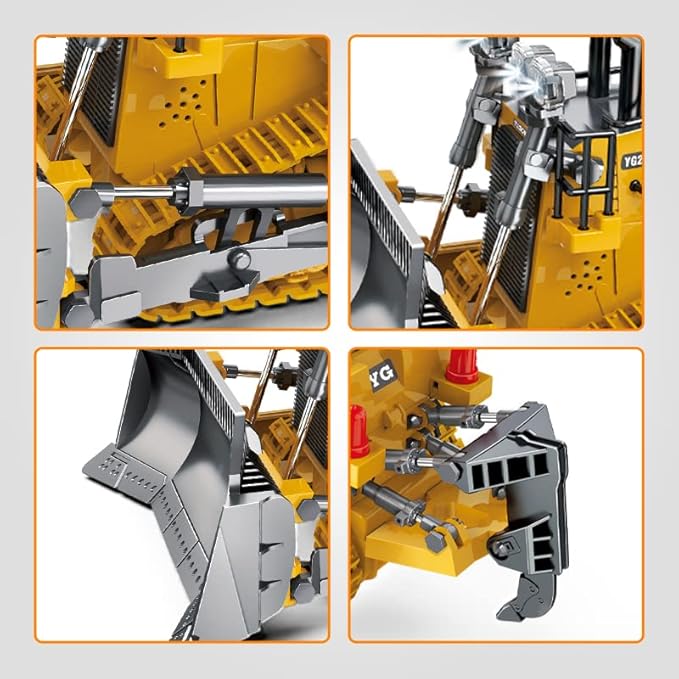 Dwi Dowellin Rc Bulldozer Toys for BoysConstruction Remote Control Bulldozer with Metal bulldozing Shovel Lights/Sounds for Kids Boys