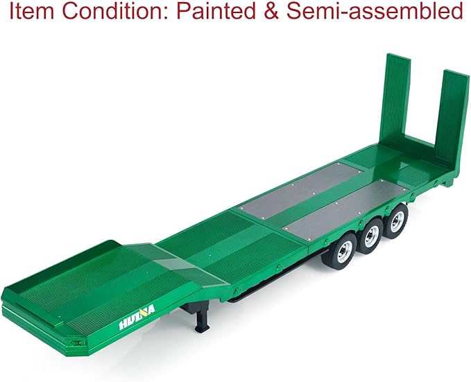 HUINA 1/18 Plastic Flatbed Semi Trailer 1502 for Radio Controlled Tractor Truck 1501 Electric Support Legs Battery No Light Hobby Grade Model for Birthday Gift(Green)