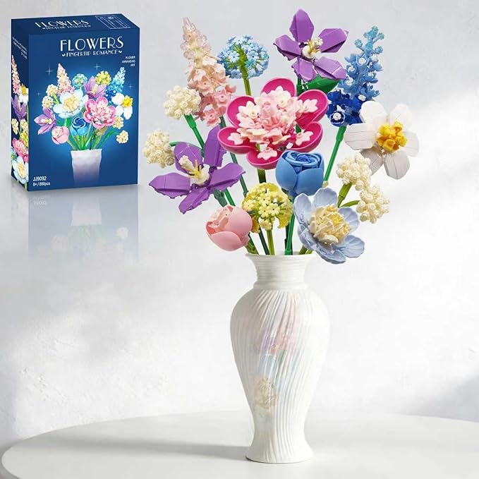 Flower Building Set for Adults.880-Piece Artificial Bouquet Set Compatible with Lego.DIY Floral Building Toy for Ages 8+.Romantic Flower Bricks Kit for Lover.Baby.Mother.Home Decor &amp Gift