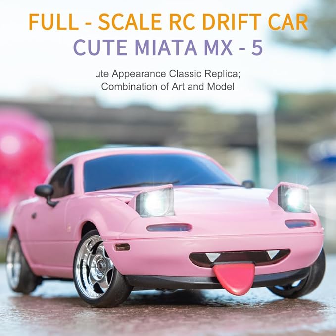 LD1804 RC Drift Car 1:18 Scale Mini MX-5 RWD 2.4GHz Miata RC Vehicles with Gyro and LED Lights for Adults Hobby(Pink)