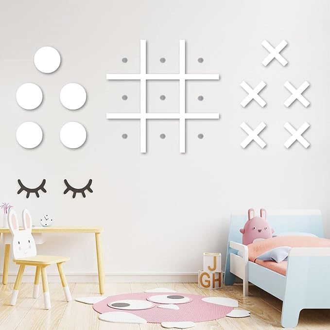 Magnetic Tic Tac Toe Wall-Mount GameGame Room DecorHallway DecorPlayroom DecorModern Wall Decals for Kids RoomClassroom&ampOfficesBest Gift for Family Friends (White)