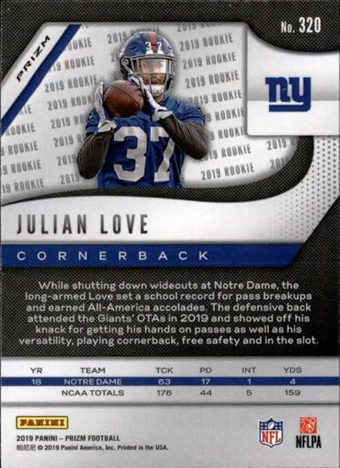 2019 Panini Prizm Prizm Silver #320 Julian Love New York Giants RC Rookie NFL Football Trading Card