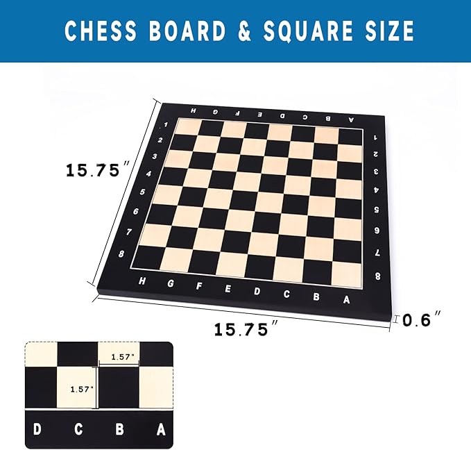 GSE Games &amp Sports Expert Professional Tournament Chess Board Only Beech &amp Maple Inlaid Chessboard Portable Chess Board for Beginners Kids Adults (Medium: 15.75 / Square: 1.57 Black)