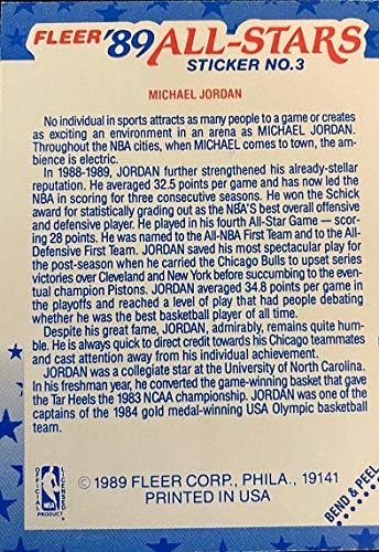 1989-90 Fleer Stickers #3 Michael Jordan Bulls Basketball Card NM-MT