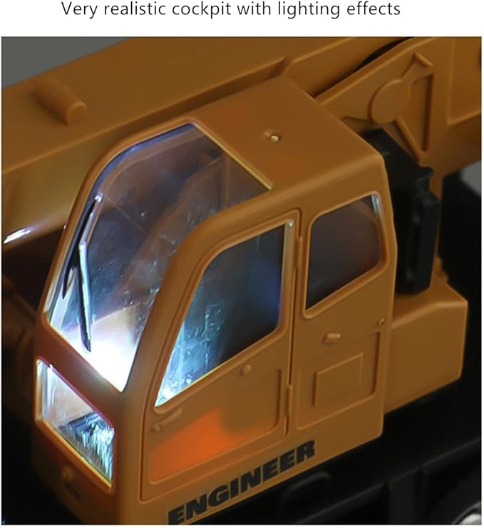 RC Crane Construction Tractor Remote Control Large Crane Truck wiht Light and Sound Rechargeable Electronics Hobby Toys for Kids Boys Child (Yellow)