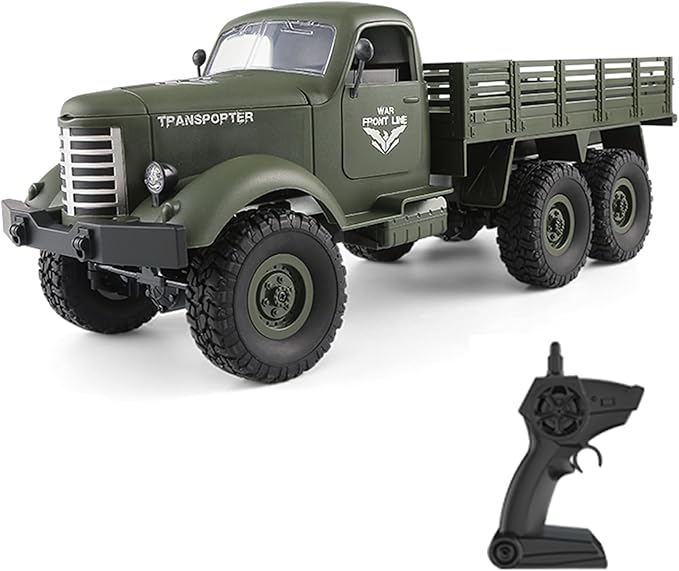 GoolRC RC Military Truck 1:16 Scale Remote Control Car 6WD RC Army Car All Terrain Off-Road RC Truck 2.4GHz Electric Military Transporter Vehicle with Headlights for Adults