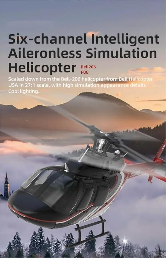 Hanll YUXIANG F08 Bell 206 RC Helicopter for Adults 1/27 2.4G 6CH Brushless Direct-Drive 6G Flybarless RC Helicopter with 6-Axis Gyro Optical Flow Positioning RTF/ 1 Battery