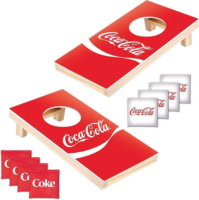 MasterPieces Coca-Cola Tabletop Cornhole Game Set - Officially Licensed Portable 10x5 Boards Includes 8 Bags Fun for Families &amp Kids