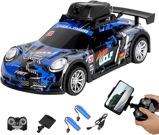 Mini RC Drift Car with HD Camera &amp LED Lights 2.4G 4CH Remote Control Car Electric Racing Sports Cars for Adult Teens - RTR Version / 2 Battery