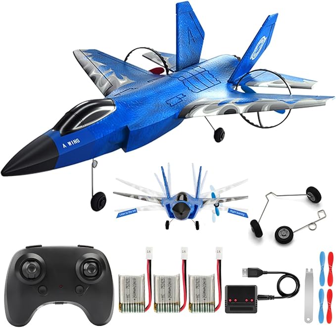 RC Airplane F-35 Lightning II 2 Channel Remote Control Plane with Smart Gyro Easy to Fly Foam Rc Glider Jet Gift for Kids Boys Girls 8-12 Year Old (Blue)