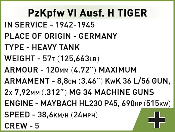 COBI Historical Collection Panzer VI Tiger 131 Tank Building Set 340 Pieces