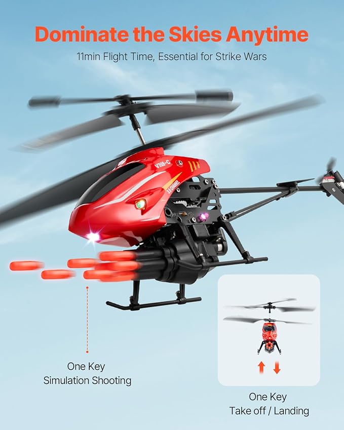 VEVOR RC Helicopter 2.4GHz Flying Remote Control Helicopter with Shooting Mode 3.5 Channel RC Airplane for Kid Altitude Hold One-Key Takeoff/Landing &amp LED Lights Toys for Kids