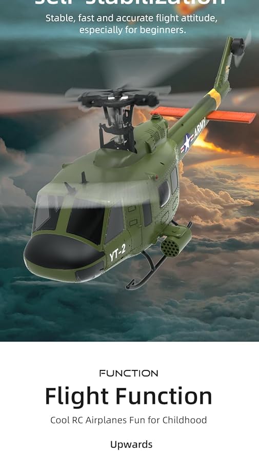 YU Xiang F07 Bell UH-1 Huey RC Helicopter for Adults 1/34 2.4G 6CH Brushless Direct-Drive 3D/6G Flybarless Advanced RTF RC Helicopter with Optical Flow Positioning - 2PCS Battery