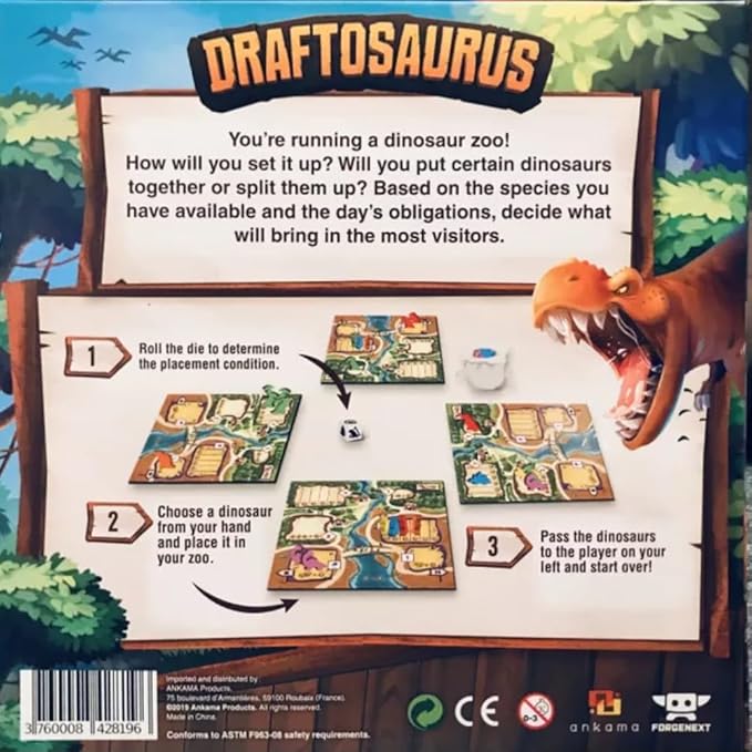 Ankama - Draftosaurus - Jeu de Base - Rédaction de Cartes - Lancer de Dés - Sélection d'Actions Simultanées - Jeu de Stratégie - Déroulement Rapide - Français - 2 à 5 joueurs - ANK9551