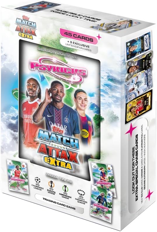 Topps UCC Match Attax Extra 2026 - Mega Tin - Pyskicks - Contains 48 Cards Including 3 Pyskicks LE Cards.