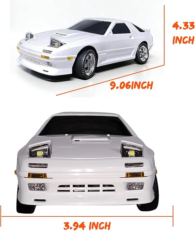 Skymaker Mazda RX7-FC RC Drift Car - 1:18 LDRC RWD Remote Control Car with Two Batteries &amp Metal Drive Shaft Easy to Drift for Adults Indoors Racing(White with Gyro)