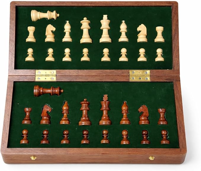 Personalized Wooden Chess Set | Magnetic Folding Travel Board with Storage Box &amp 2 Extra Queens (7 inch x 7 inch)