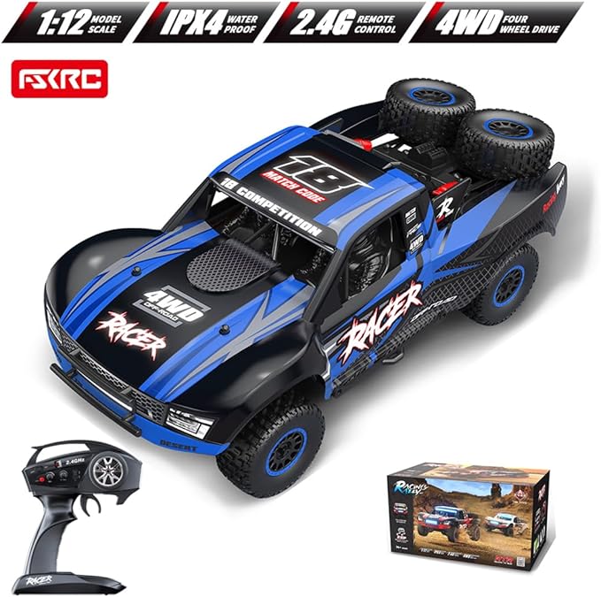 RD12 1/12 Scale 4WD Full-Proportional Brushed RC Drift Car with Gyroscope 7-Color LED Roof Light &amp Front/Rear LEDs Indoor/Outdoor Racing Car Gift for Adults &amp Teens (Blue)