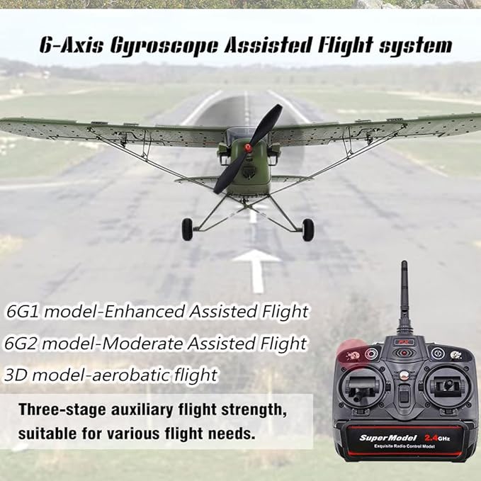 RC Plane 1/16 WWII Piper J-3 CUB RC 4CH Brushless Fixed-Wing Aircraft Model with Gyro Stabilization Outdoor RC Airplane for Beginner (RTF Version)