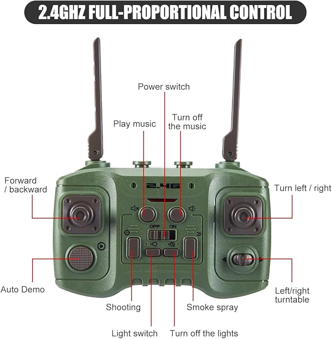RC Tank that Shoots for Kids - 2.4Ghz Remote Control Army Tank Toys with Auto Demo Sound Light Smoke - 13 Channel Military Vehicles Model Gift for Adults Boys Age 6-8 9-12 Army Green