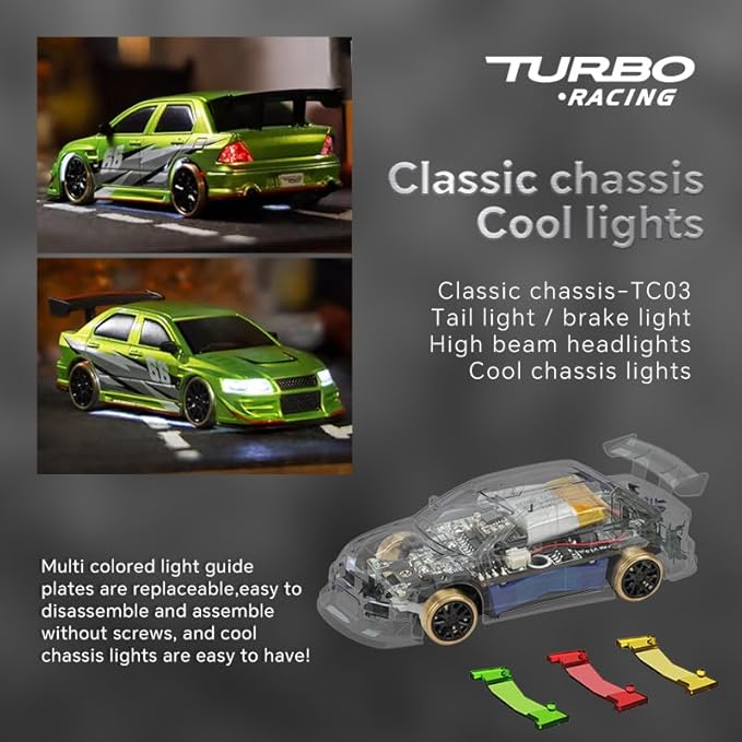 Turbo Racing 1:76 Scale RC Drift Car Table Racing 2.4GHZ Remote Control Mini Model Car with Gyro Full Proportional RTR for Adults Toys (C66-Green)