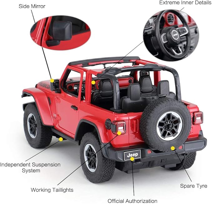 RASTAR Off-Road Remote Control Car 1:14 Jeep Wrangler JL RC Off-Road Racing Vehicle Toy Car for Kids Adults Spring Suspension/Door Open 2.4Ghz RED