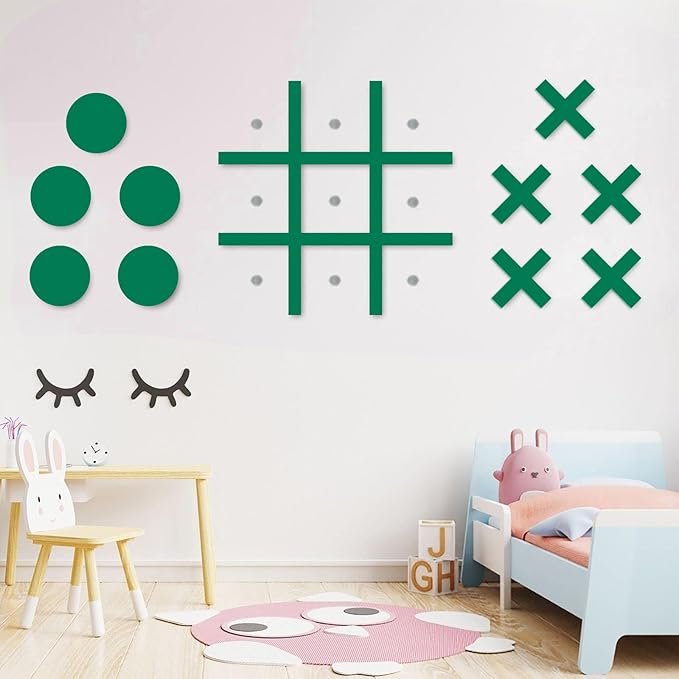 Magnetic Tic Tac Toe Wall-Mount GameGame Room DecorModern Wall Decals for Kids RoomClassroom&ampOfficesBest Gift for Family Friends (Green)