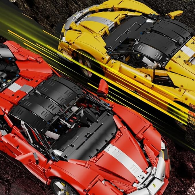 SF90 Super Sport car Building Block Set 1:8 Scale Super Race Car Model KitCollectible Motorsport MOC Car Toy Gift for Men Teens V8 Engine Design – Red/Yellow Color Options (4100 PCS)