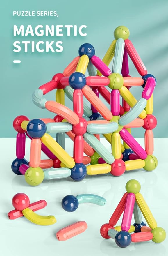 Magnetic Balls and Rods Set Magnet Building Set Magnetic Balls and Sticks - Featuring Safe Extra-Strong Montessori Toys STEM Stacking Toys for Boys &amp Girls 3+ (42 PCS)