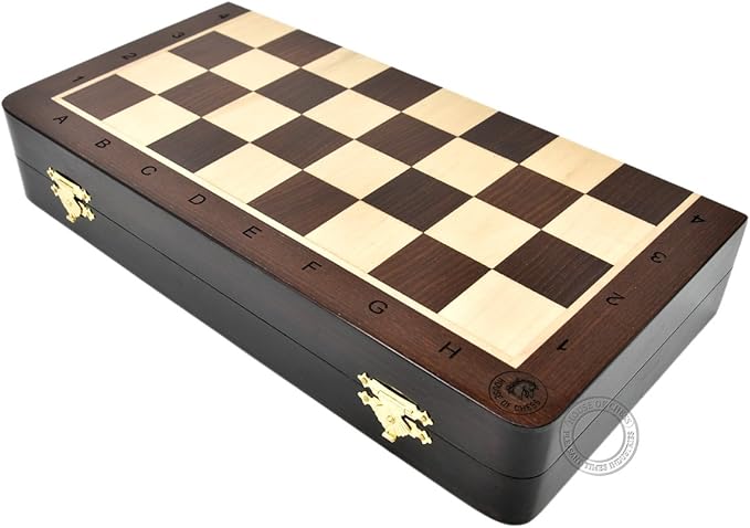 House of Chess - 10 Inch Wooden Magnetic Folding Travel Chess Set/Board with 2 Extra Knights 2 Extra Pawns 2 Extra Queens and Algebraic Notation - Handmade - Premium Quality
