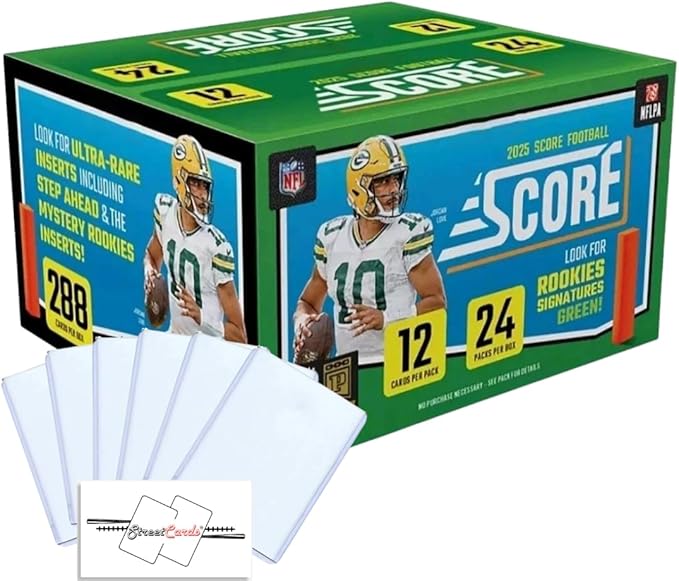 2025 Score Football NFL Retail Box with 288 Trading Cards + 6 Toploaders and StreetCards Magnet!