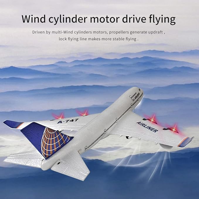 RC Plane Simulation A-747 Passenger Aircraft 2.4GHZ Rc Aircraft Glider 360° Rollover Automatic Gyroscope Balance Airplane 3-Channel Fixed-Wing RC Drone Toy with LED Searchlight