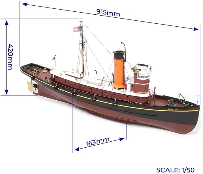 Occre Hercules 1:50 Wood Tugboat Ready for RC Modelship kit for Adults to Build