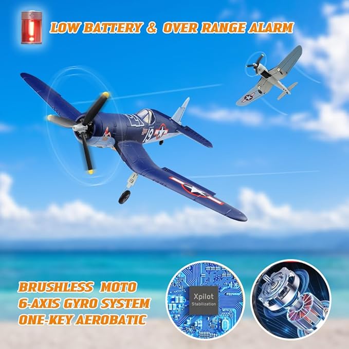 Brushless RC Plane Upgrade 500mm F4U Corsair Stunt RC Airplane RTF with Gyro Stabilization Remote Control Airplane 2.4GHz Radio Control Aircraft Fighter Glider for Adults &amp Beginners