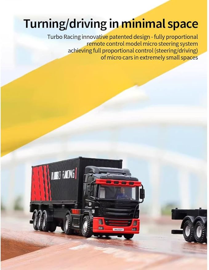 Turbo Racing 1/76 RC Semi Truck 2.4GHz 3CH Electric 4WD Mini Remote Control Tractor Model Desktop Scale Vehicle for Hobbyists (RTR/Blue &amp White)