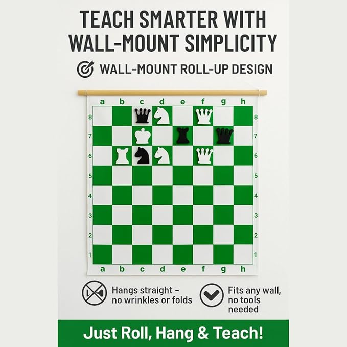 KNK Magnetic Roll-Up Chess Demo Board 27 with Pieces Wall Hanging