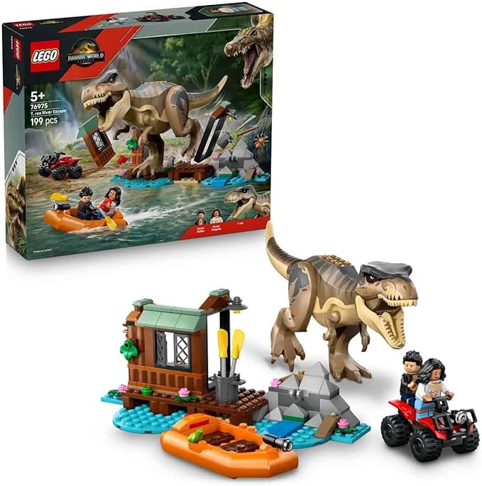 Lego 76975 Jurassic World T-Rex River Escape Toy Birthday Present Blocks Educational Boys Girls Children 5 6 7 8 Years Old Dinosaur Battle Robot