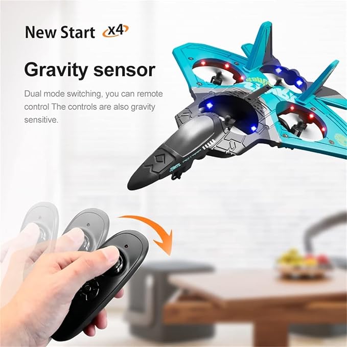 2023 New V17 Jet Fighter Stunt RC Airplane Drop-Resistant Remote Control Aero Jet Drone with 360° Stunt Spin Gravity Sensing ＆ Lights RC Fighter Jet Planes Easy Fly RC Glider for Beginner (Silver)